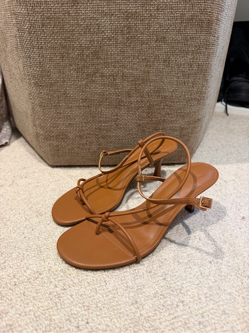 H&M Tan Knot Strap Mid-Heel Sandals